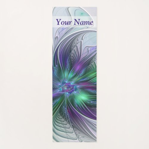 Purple Green Flower Modern Abstract Fractal Name Yoga Mat