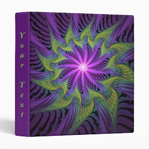 Purple Green Flower Modern Abstract Fractal Text 3 Ring Binder
