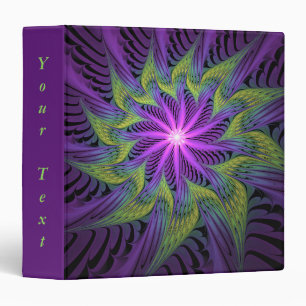 Purple Green Flower Modern Abstract Fractal Text 3 Ring Binder