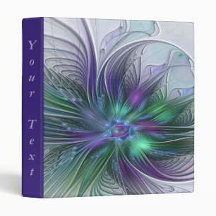 Purple Green Flower Modern Abstract Fractal Text 3 Ring Binder