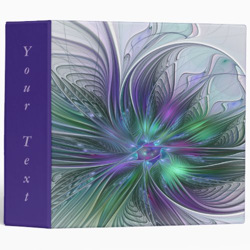 Purple Green Flower Modern Abstract Fractal Text 3 Ring Binder