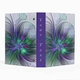 Purple Green Flower Modern Abstract Fractal Text Mini Binder