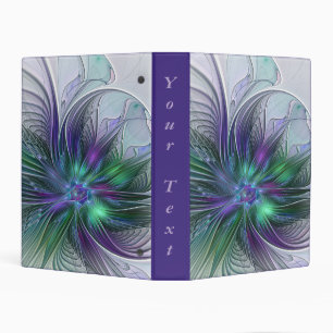 Purple Green Flower Modern Abstract Fractal Text Mini Binder