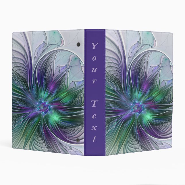 Purple Green Flower Modern Abstract Fractal Text Mini Binder (Background)