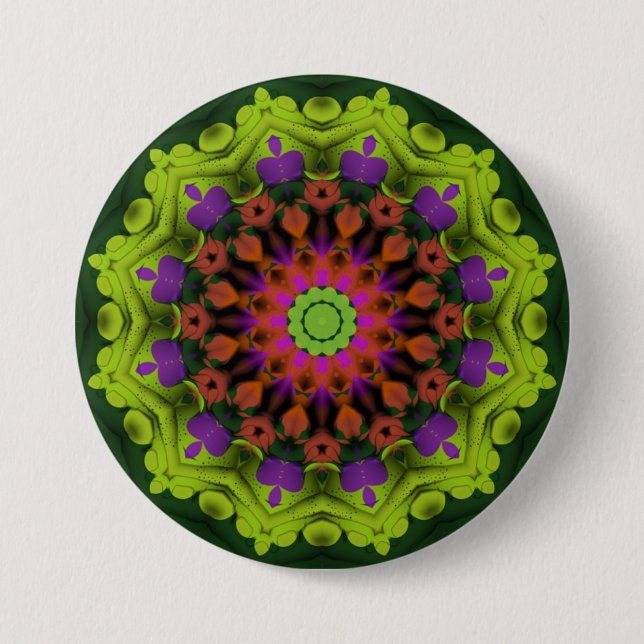 Purple Green : Geometric Mandala Art Button (Front)