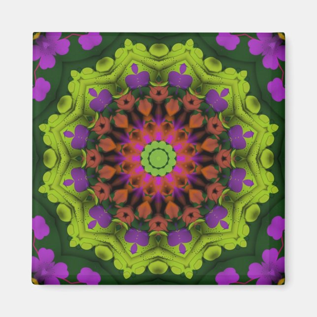 Purple Green : Geometric Mandala Art Magnet (Front)