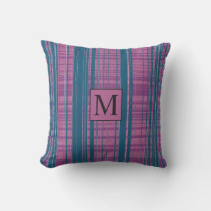 Purple Green Geometric Plaid Patterns Monogram Outdoor Pillow
