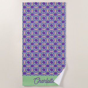 purple green geometric texture circle pattern name beach towel