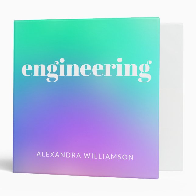 Purple Green Girly Engineering Name School Subject 3 Ring Binder (Front/Inside)