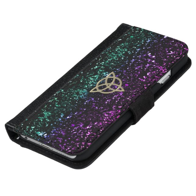 Purple Green Glitter Celtic Trinity Wallet Case (Bottom)