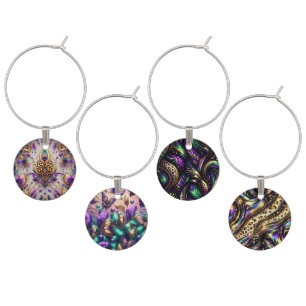 PURPLE GREEN & GOLD MARDI GRAS ABSTRACT PATTERN WINE CHARM