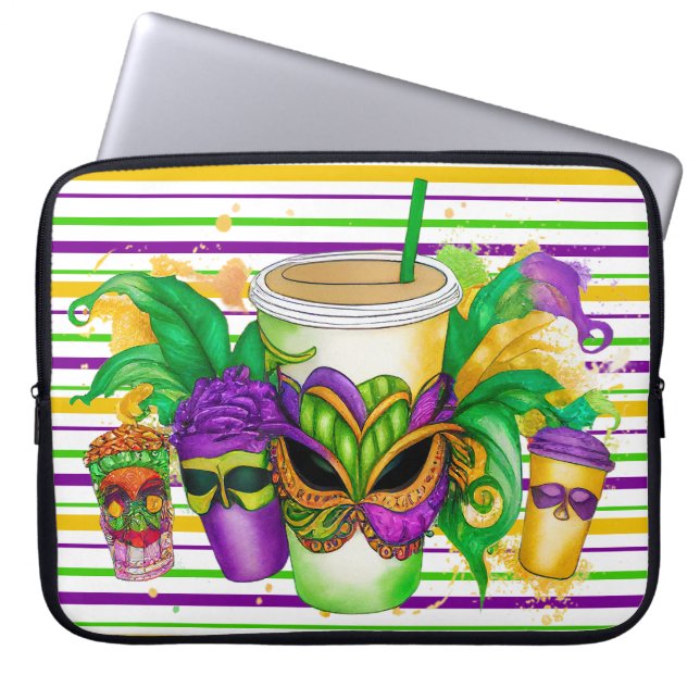 PURPLE GREEN GOLD MARDI GRAS CUPS LAPTOP SLEEVE (Front)