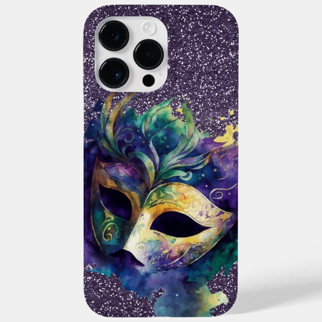 PURPLE GREEN GOLD MARDI GRAS MASK & FEATHERS Case-Mate iPhone CASE (Back)