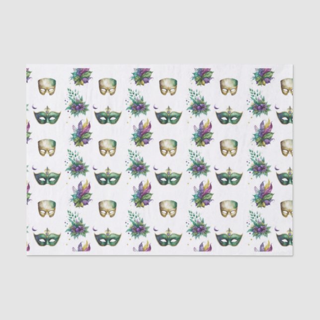 PURPLE GREEN GOLD MARDI GRAS MASKS FEATHERS TISSUE PAPER (Front)