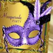 Purple Green Gold Mardi Gras Masquerade Party Invitation