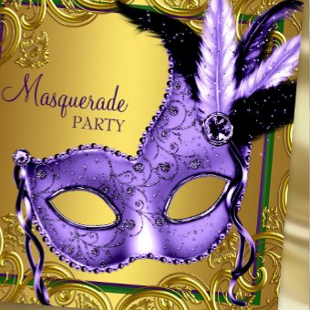 Purple Green Gold Mardi Gras Masquerade Party Invitation | Zazzle