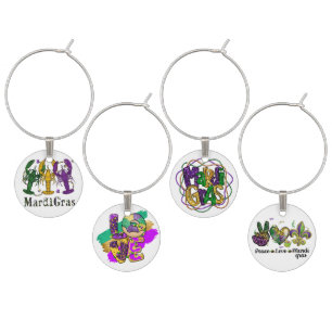 PURPLE GREEN GOLD MARDI GRAS SAYINGS WINE CHARM