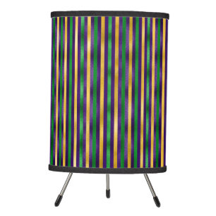 PURPLE GREEN GOLD MARDI GRAS STRIPES TRIPOD LAMP