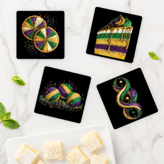 PURPLE GREEN GOLD MARDI GRAS THEME COASTER SET