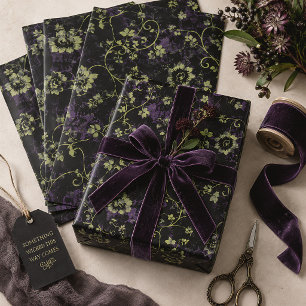 Purple & Green Gothic Floral Wrapping Paper Sheets