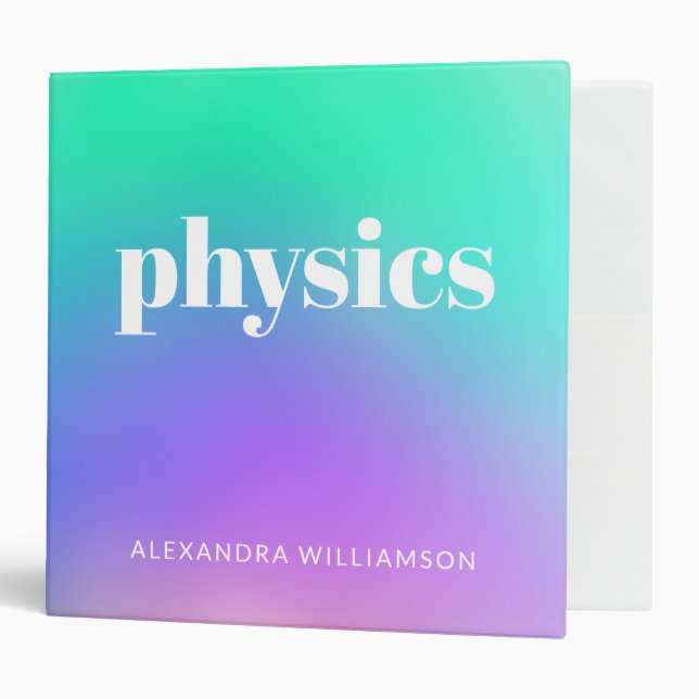 Purple Green Gradient Name Physics School Subject 3 Ring Binder (Front/Inside)
