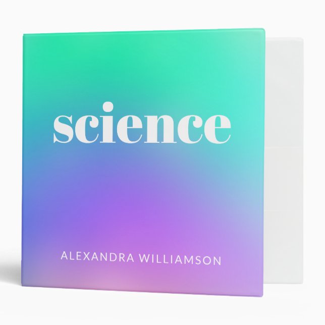 Purple Green Gradient Name Science School Subject  3 Ring Binder (Front/Inside)