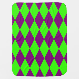 Purple Green Harlequin Checkered Design Baby Blanket
