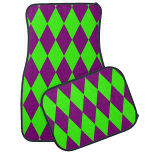 Purple Green Harlequin Checkered Design Car Floor Mat