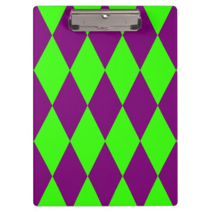 Purple Green Harlequin Checkered Design  Clipboard