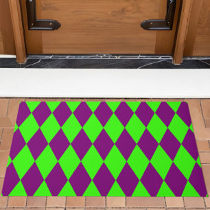 Purple Green Harlequin Checkered Design Doormat