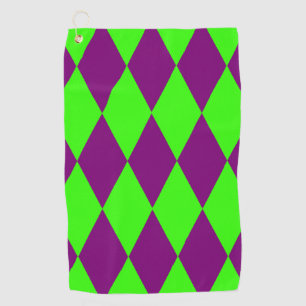 Purple Green Harlequin Checkered Design Golf Towel