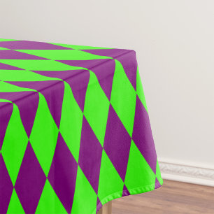 Purple Green Harlequin Checkered Design Tablecloth