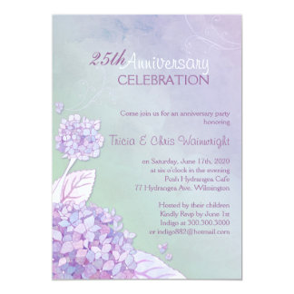 Purple Green Hydrangea 25th Wedding Anniversary Card