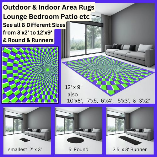Purple Green Hypnotic Swirl Optical Illusion Area Rug