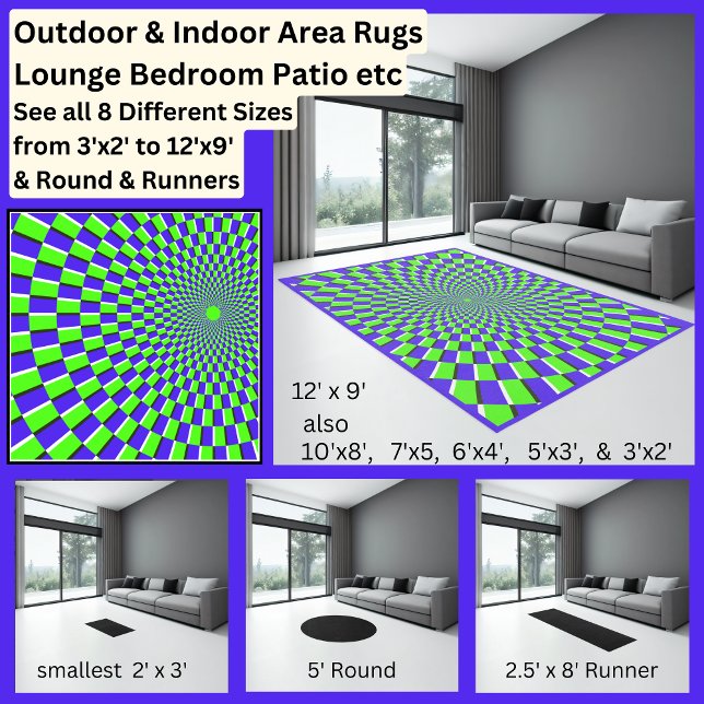 Purple Green Hypnotic Swirl Optical Illusion, Area Rug (Creator Uploaded)