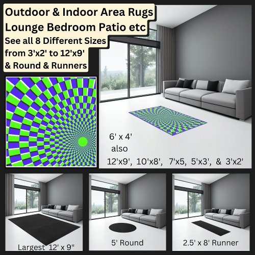 Purple Green Hypnotic Swirl Optical Illusion Area Rug