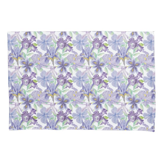 Purple Green Iris Floral Flowers Watercolor Pillow Case (Front-Left)