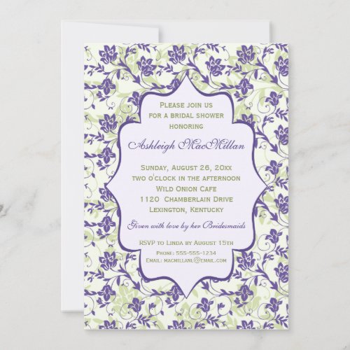 Purple Green Ivory Floral Bridal Shower Invitation