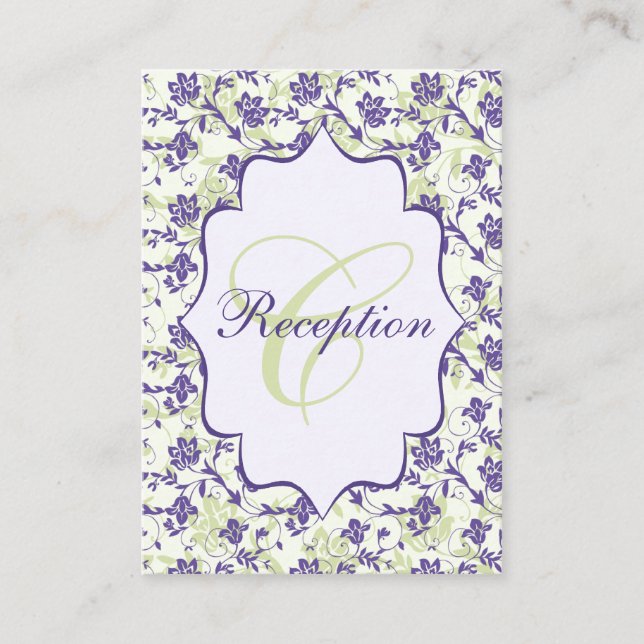 Purple Green Ivory Floral Damask Enclosure Card (Front)