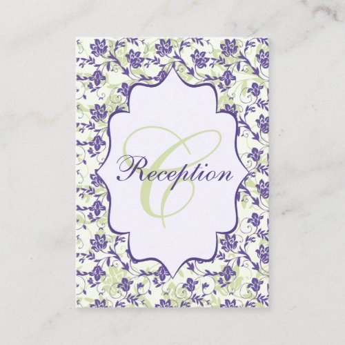 Purple Green Ivory Floral Damask Enclosure Card Business Card