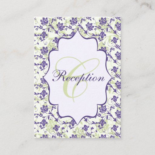Customizable Purple Green Ivory Floral Damask Enclosure Card Business Card