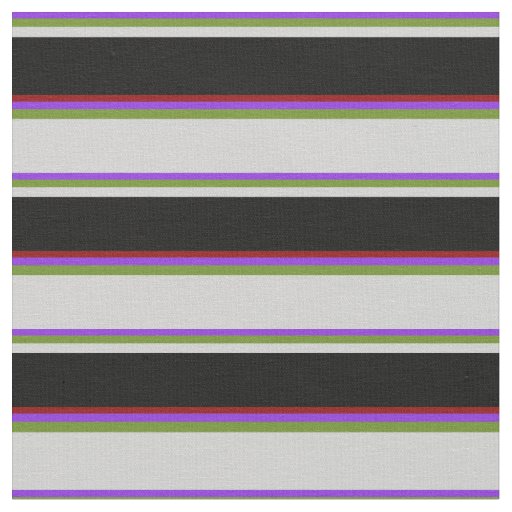 Purple, Green, Light Gray, Black & Dark Red Lines Fabric