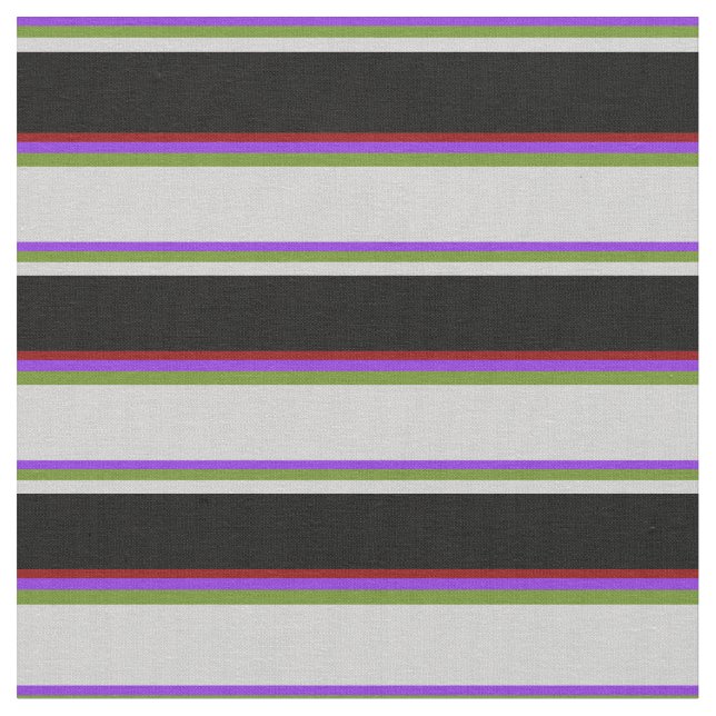 Purple, Green, Light Gray, Black & Dark Red Lines Fabric (Close Up)
