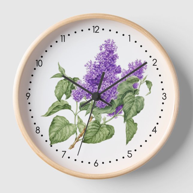 Purple Green Lilac Flower Botanical Clock (Front)
