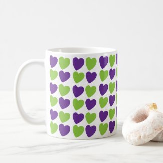 Purple Green Love Hearts Pattern 