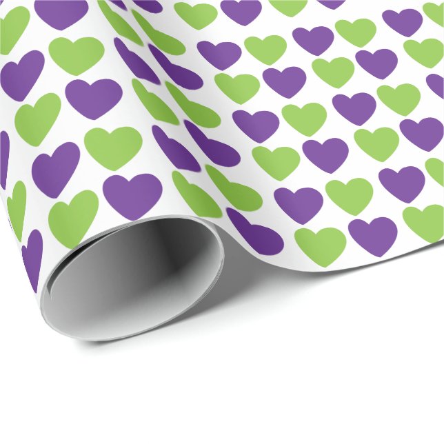 Purple Green Love Hearts  Wrapping Paper (Roll Corner)