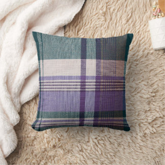 Purple Green Madras Pattern Mixture Throw Pillow