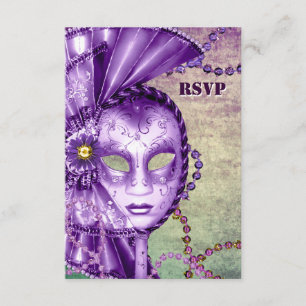 Purple Green Mardi Gras Beads Mask Masquerade RSVP