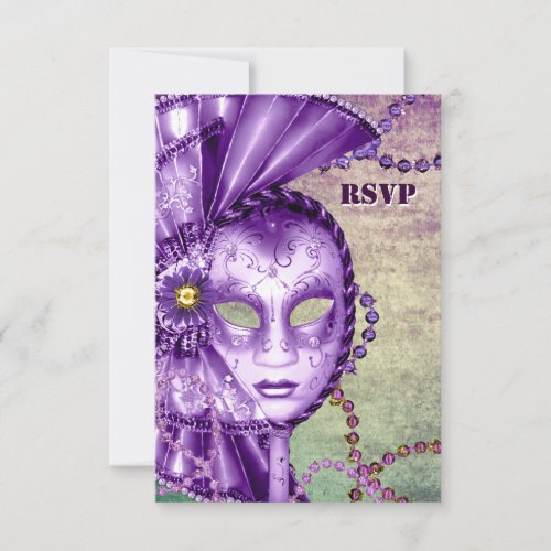 Purple Green Mardi Gras Beads Mask Masquerade RSVP
