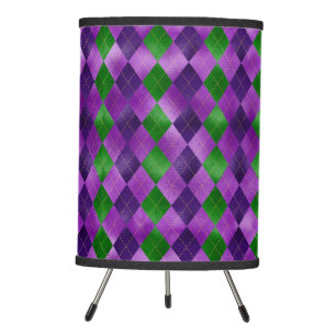 PURPLE & GREEN MARDI GRAS DIAMOND PATTERNS TRIPOD LAMP